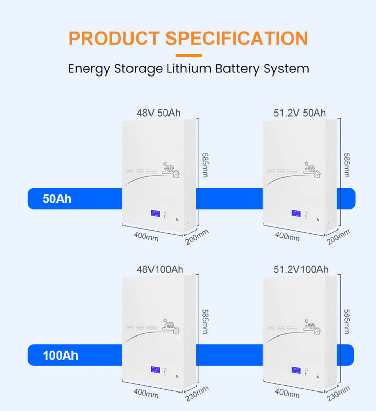 সৌর 12.5KWh লিথিয়াম আয়ন ব্যাটারি প্যাক 51.2V 100AH জন্য সৌর শক্তি সঞ্চয় ব্যাটারি