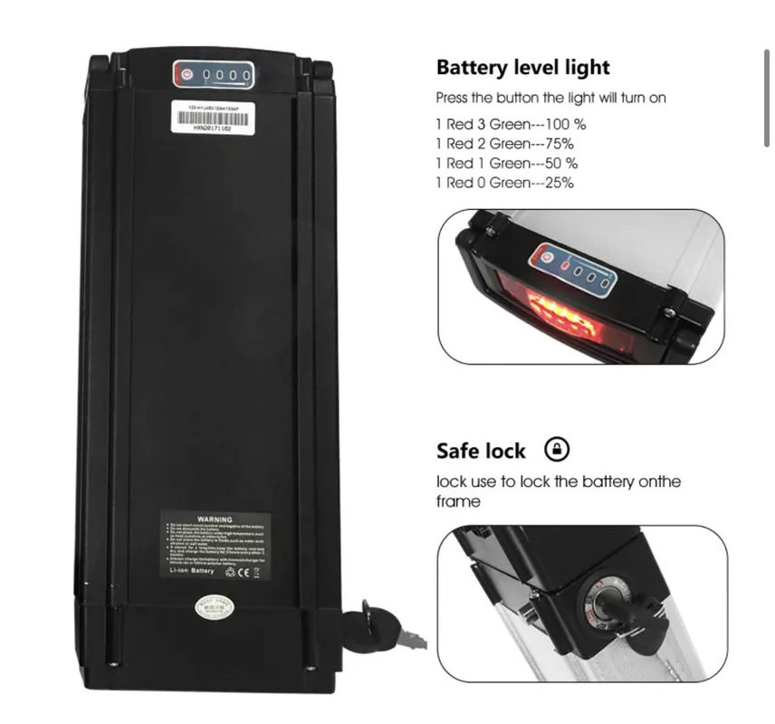 36v ইবাইক রিয়ার র্যাক লিথিয়াম আয়ন ব্যাটারি 48v 10ah 12ah 20ah 21ah ই বাইকের জন্য ইলেকট্রিক বাইক